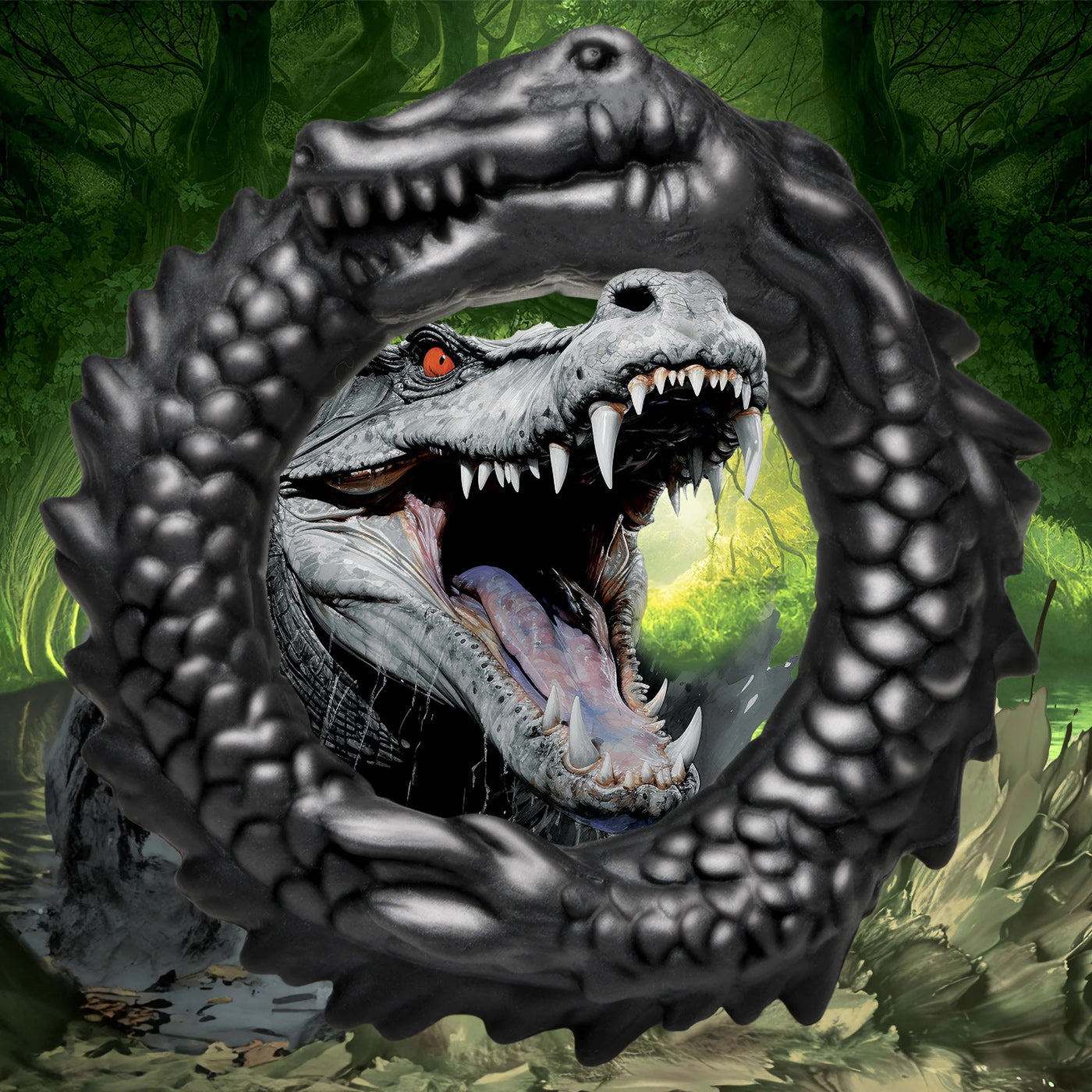 Black Caiman Silicone Cock Ring With Ridges And Stretch Fit > Cock Ring > Single