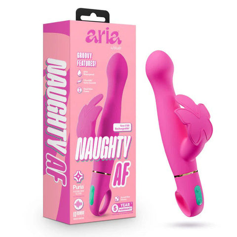 Aria Naughty Af 2.0 Rechargeable Dual Stimulator Vibe Plum Pink VIBRATORS-RABBIT