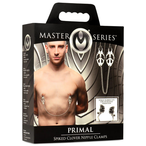 Primal Spiked Clover Nipple Clamps with Pressure Chain Silver Silver Nipple Clamps