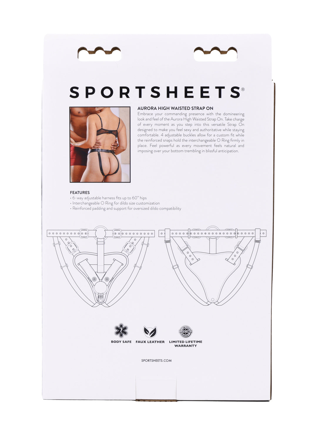 Sportsheets Aurora High Waisted Strap On Adjustable Strap-On Harness No Probe Included Black Size Up to 60 Inches Hip Harnesses & Strap-Ons