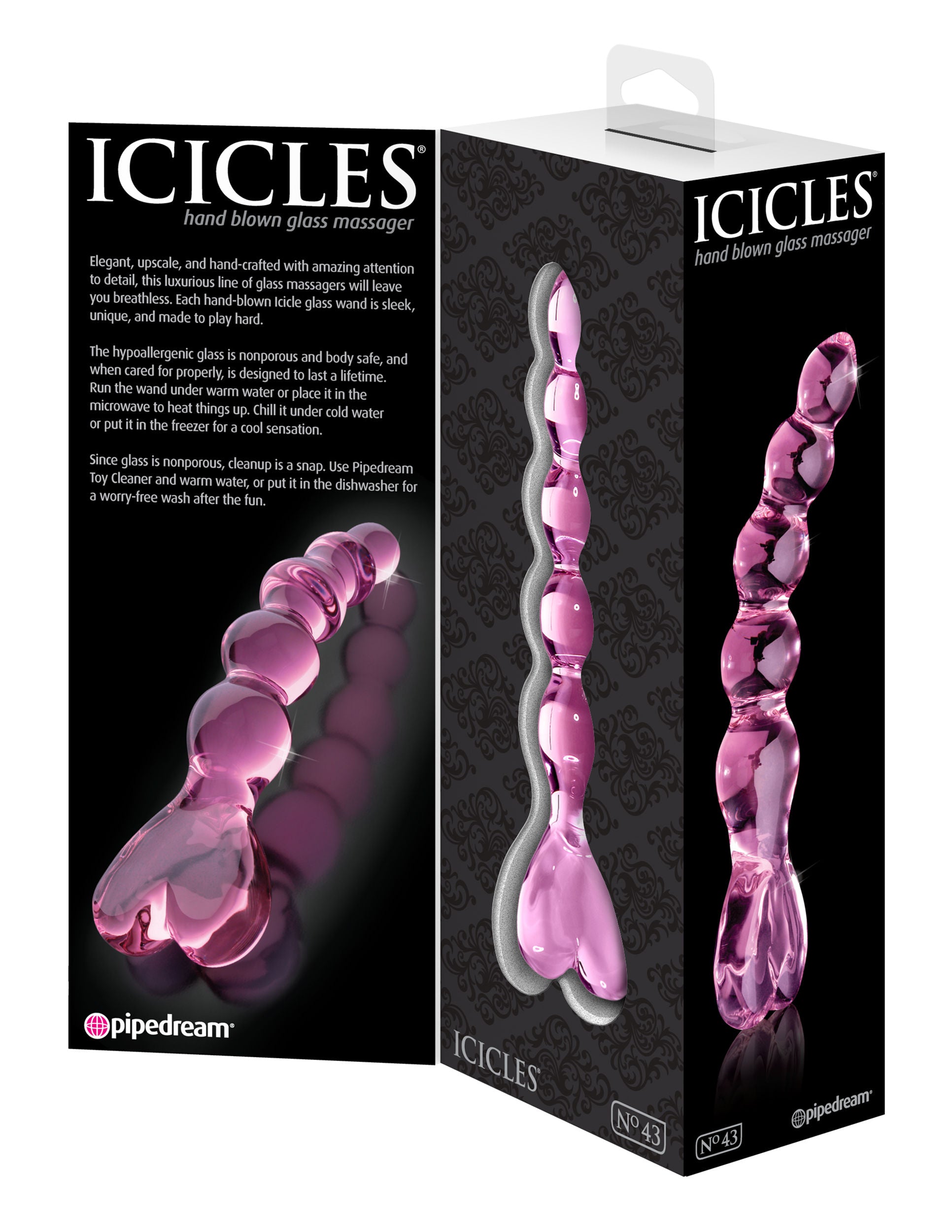 Icicles Pink Glass Massager with Heart Handle for Intimate Use DONGS Glass