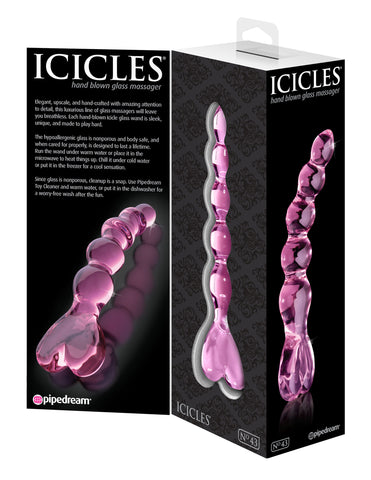 Icicles Pink Glass Massager with Heart Handle for Intimate Use DONGS Glass