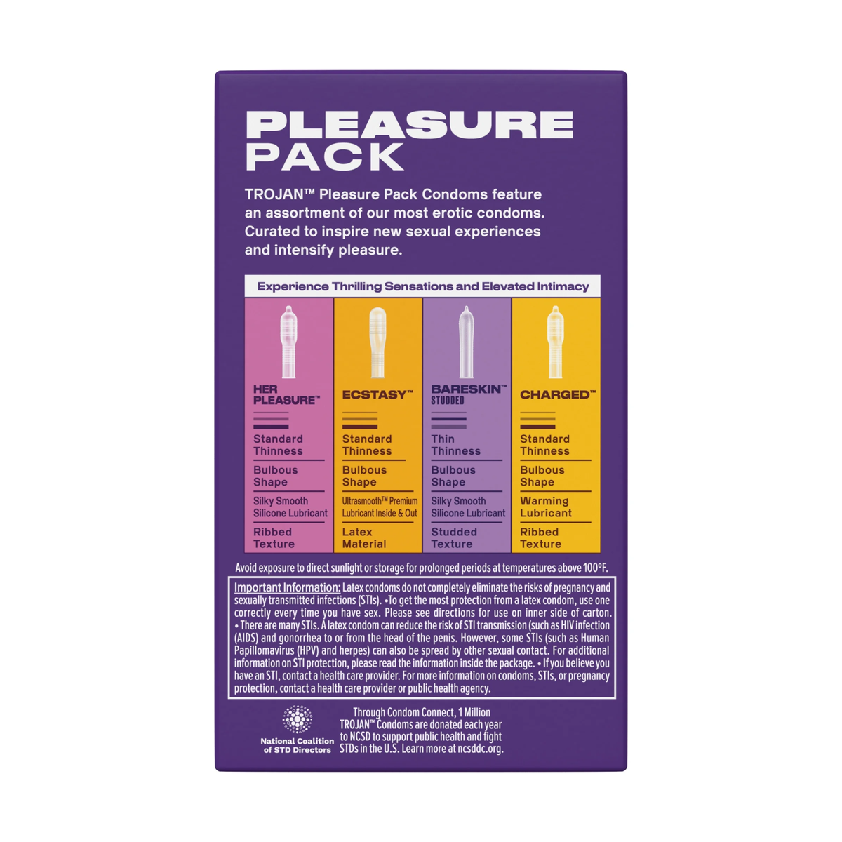 Trojan Pleasure Pack Condoms 12 count backside 
