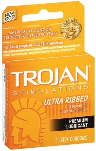 Trojan Stimulations Ultra Ribbed Lubricated Condoms - 3 Pack > Essentials > Condoms