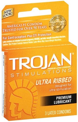 Trojan Stimulations Ultra Ribbed Lubricated Condoms - 3 Pack > Essentials > Condoms