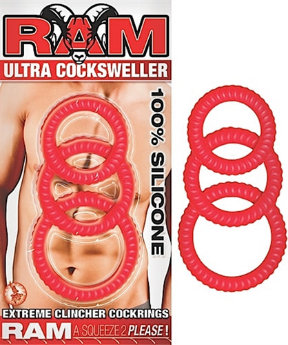 Ram Ultra Black Silicone Cock Ring Set for Enhanced Pleasure Red COCK RING Set