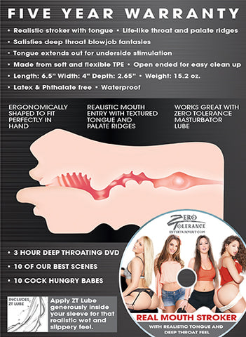 Zero Tolerance Real Mouth Masturbator Stroker 6.5 Inch Strokers - Manual