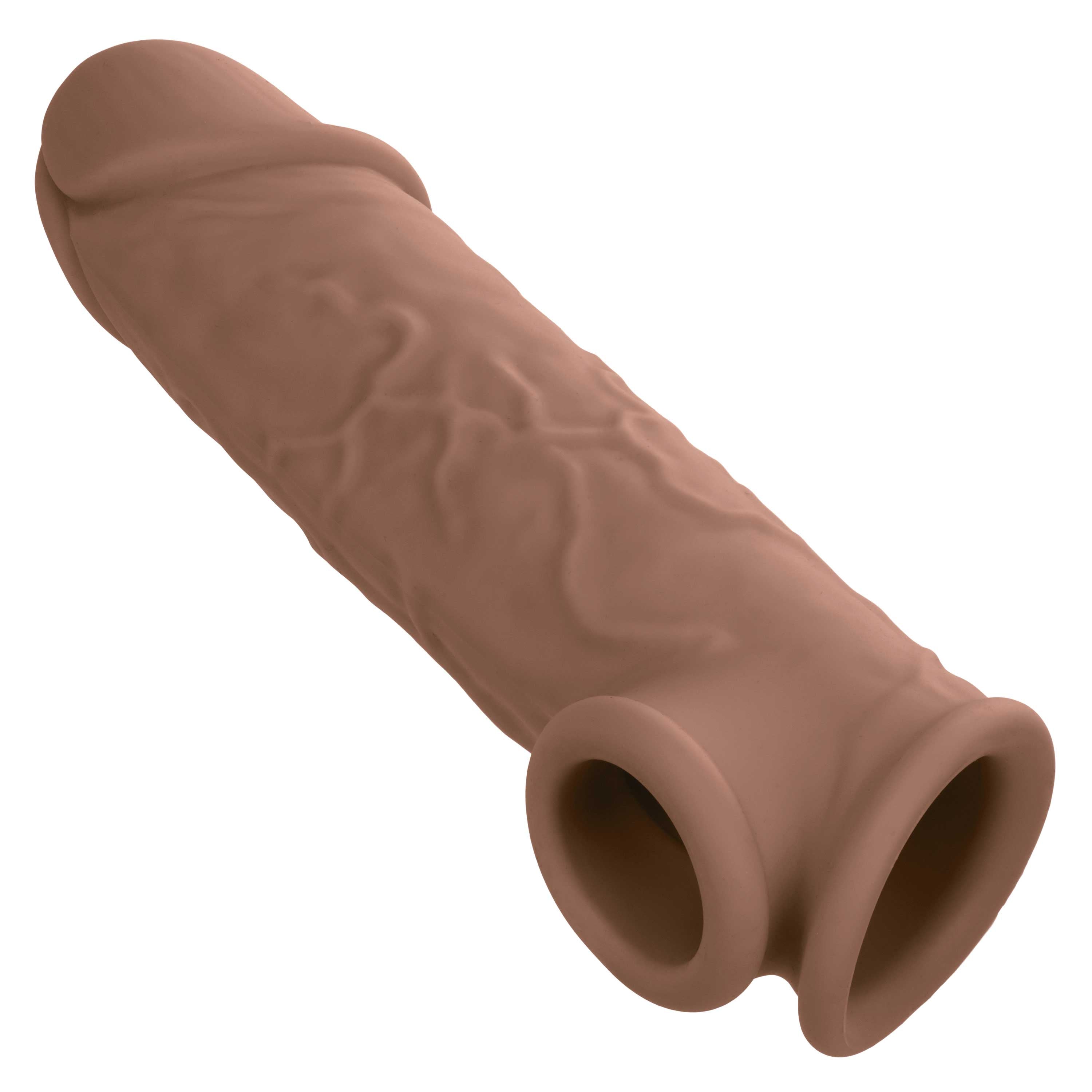 Performance Maxx Life-Like Extension 7 Inch Brown Stretchy Liquid Silicone Sleeve with Built-In Scrotum Strap SLEEVES