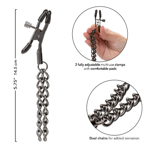 Euphoria Collection Black Chain Adjustable Nipple Clamps with Soft Pads Nipple Stimulators