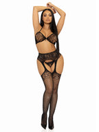 3 Pc Rhinestone Bra Top Garter Belt and G-String Lingerie Set > Clothes > Lingerie Sets