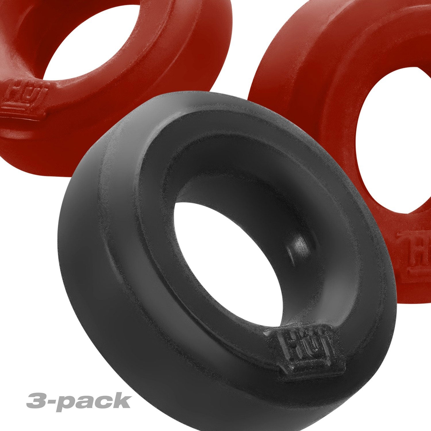3 Piece Cock Rings by Hunky Junk in Red and Tar Ice COCK RING Set
