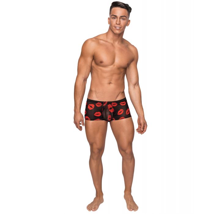 Male Power Kiss Me Sheer Black Mini Shorts with Kiss Print Small Men’s Underwear > Clothes > Mens Trunks