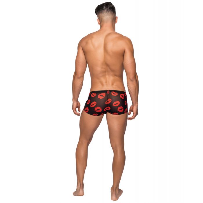 Male Power Kiss Me Sheer Black Mini Shorts with Kiss Print Small Men’s Underwear > Clothes > Mens Trunks