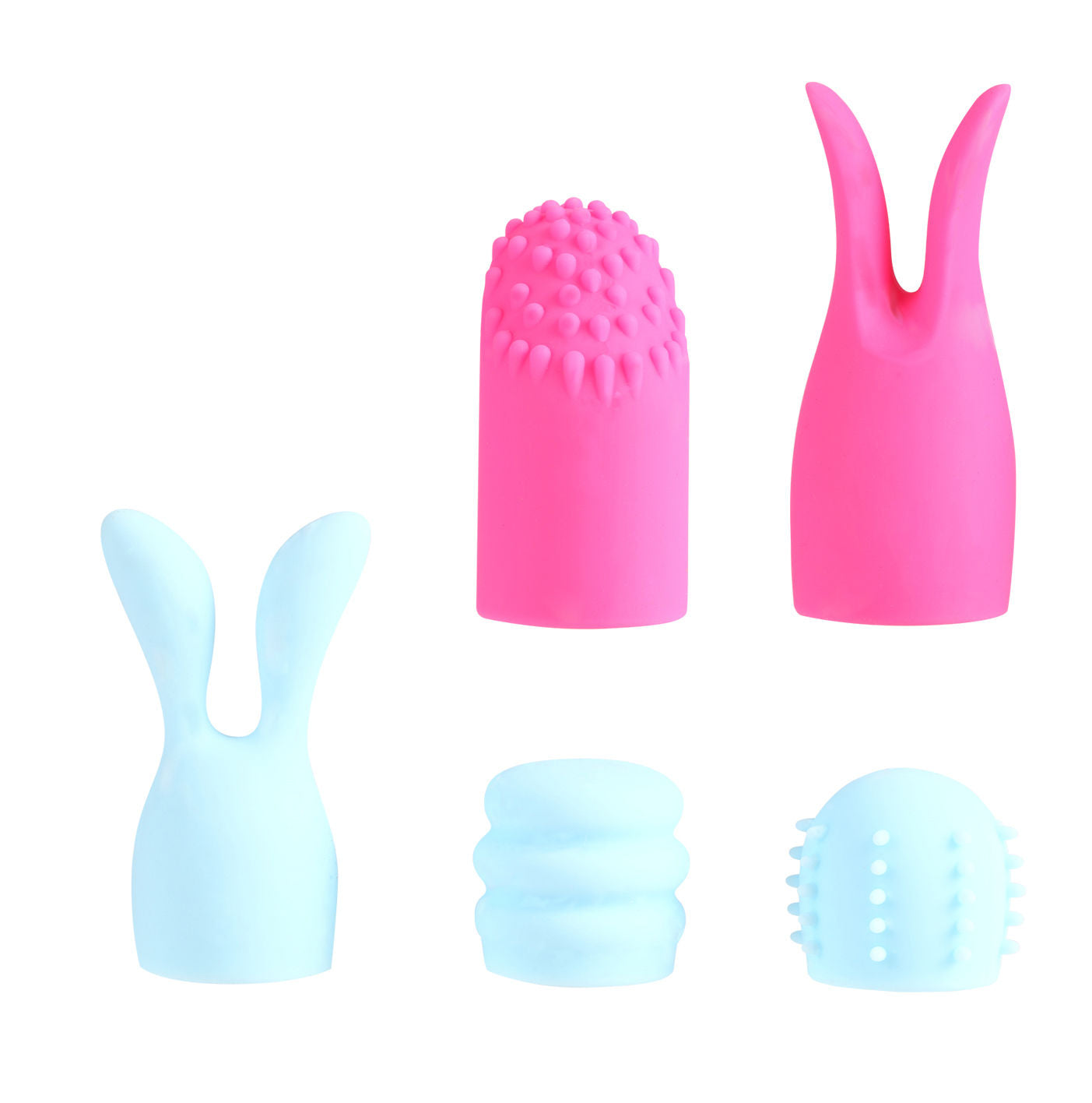 Quinn 5 Piece Silicone Attachments Set for Adult Massagers Pink Blue > Sex Toys For Ladies > Wand Massagers and Attachments