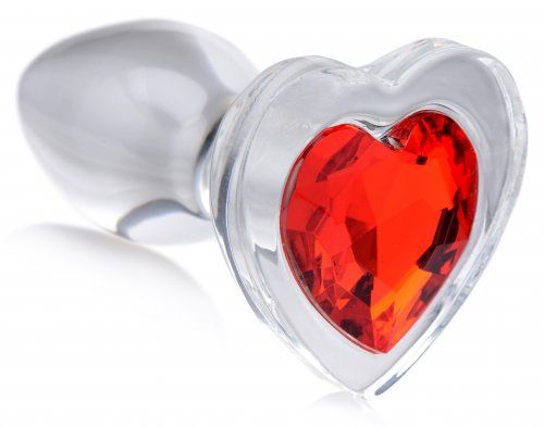 Red Heart Gem Small Glass Anal Plug Smooth Tapered Design
