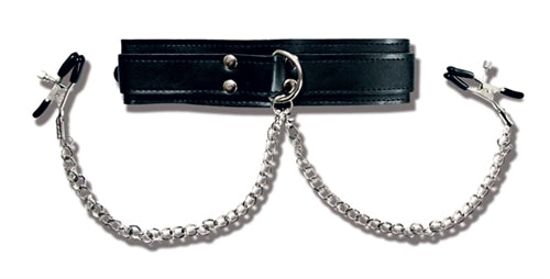 Vegan Leather Collar with Adjustable Nipple Clamps – Soft Vegan Leather Adjustable Collar with Clamps Black > Sex Toys > Nipple Clamps