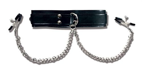 Vegan Leather Collar with Adjustable Nipple Clamps for Adults Black Nipple Clamps