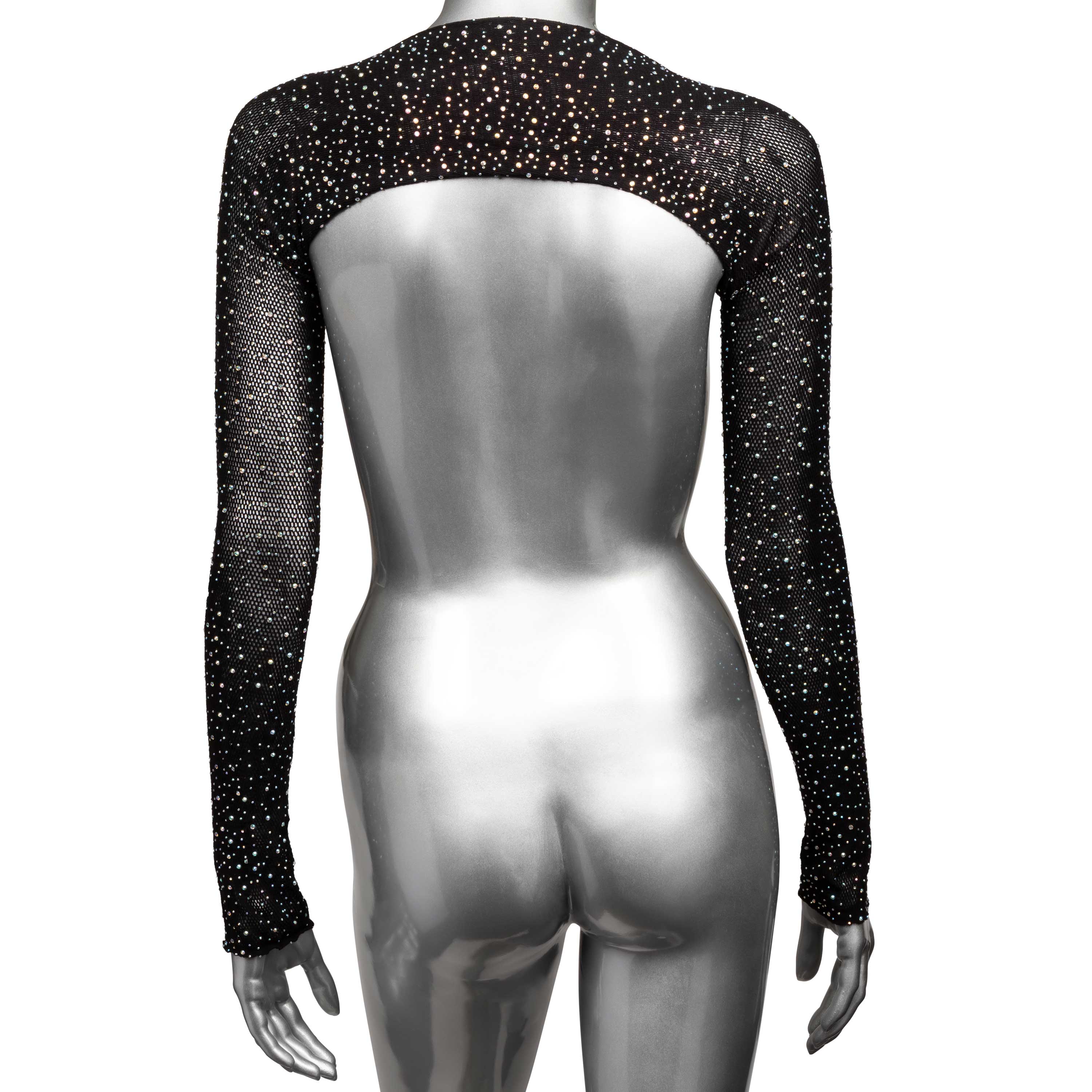 Radiance Shoulder Shrug Black Stretchy Mesh with Sparkling Rhinestones Full Length Sleeves One Size Lingerie & Sexy Apparel
