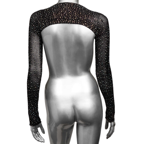 Radiance Shoulder Shrug Black Stretchy Mesh with Sparkling Rhinestones Full Length Sleeves One Size Lingerie & Sexy Apparel