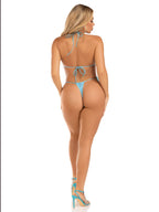 Rhinestone Bikini Set with Side Tie Thong Panty in Black > Clothes > Lingerie Sets