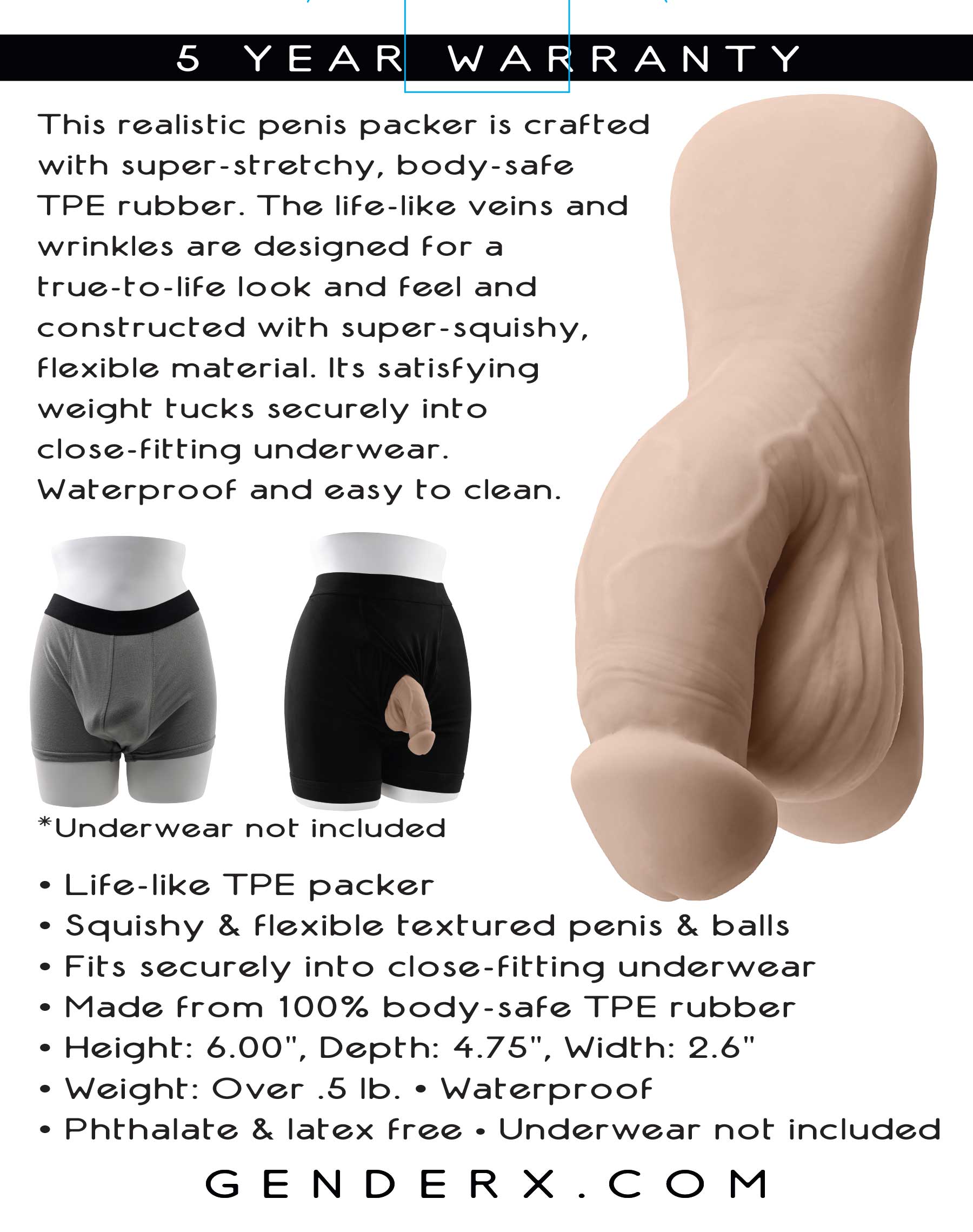 Realistic 4 Inch Packer (Light) – Waterproof Flexible Penis Packer > Gender > Packers