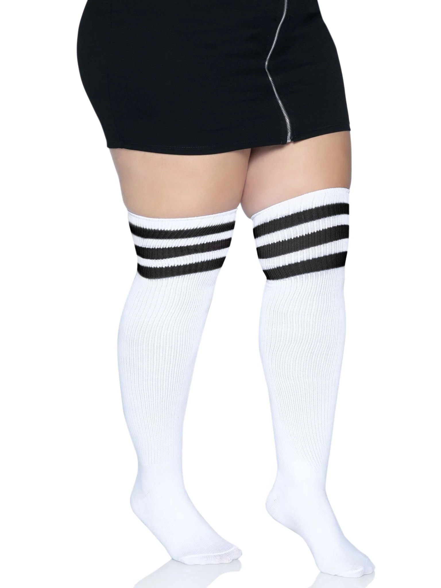 Plus Size Over The Knee Athletic Socks Black And White Hosiery
