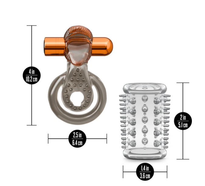 Stay Hard Vibrating Cock Ring Set with Textured Sleeve – Stamina Enhancer > Cock Ring > Vibrating