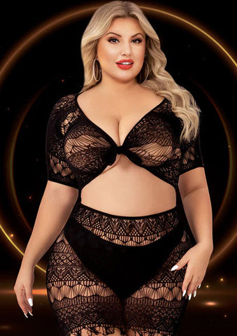 Black Crop Top and Skirt Lingerie Set Queen Size Two Piece