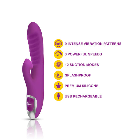 Viben Frenzy Suction Rabbit Vibe in Berry VIBRATORS-RABBIT