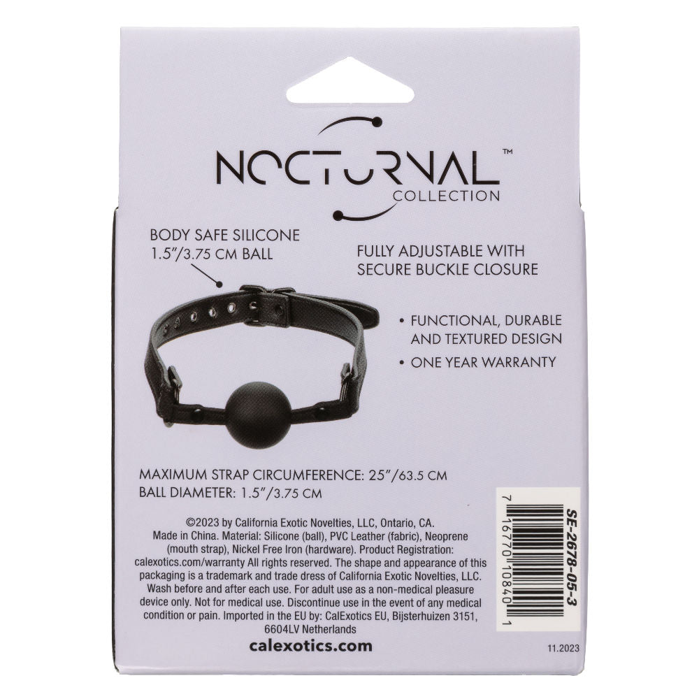 Nocturnal Collection Black Ball Gag Silicone Restraint Toy Gags