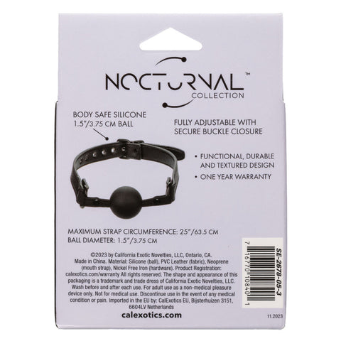 Nocturnal Collection Black Ball Gag Silicone Restraint Toy Gags