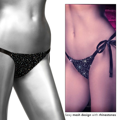 Radiance Side-Tie Panties Black Rhinestone Mesh with Satin Ties – One Size Panties
