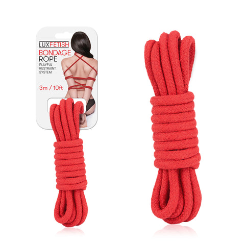 Lux Fetish Bondage Rope 3 Meter 10 Foot Soft Cotton Red Rope for BDSM and Shibari Kinbaku Rope