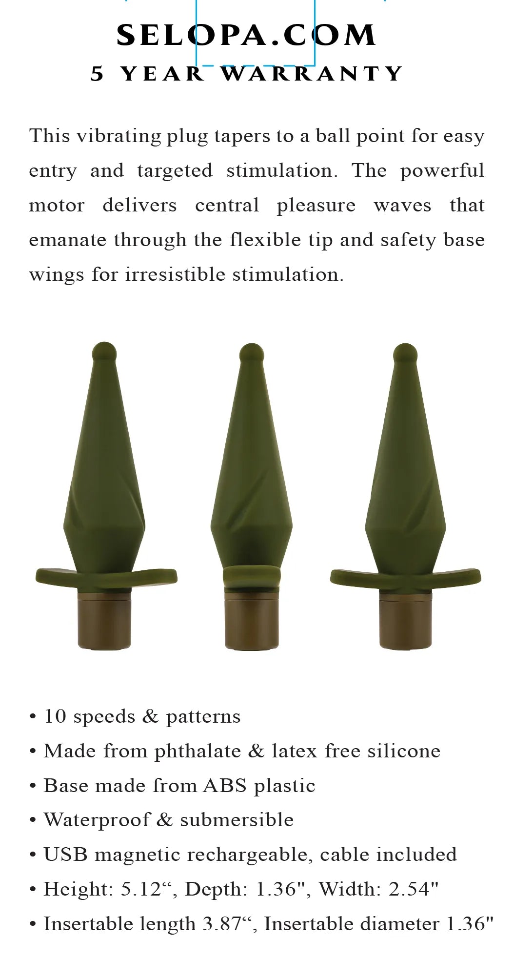 The Private (Green) – 5" Vibrating Butt Plug with 10 Speeds and Patterns > Anal Range > Vibrating Butt Plugs