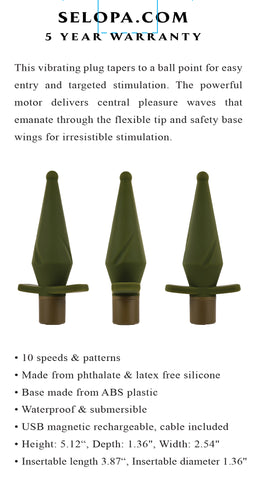 Selopa The Private Vibrating Plug 13cm x 3.5cm Green Green Butt Plugs - Vibrating