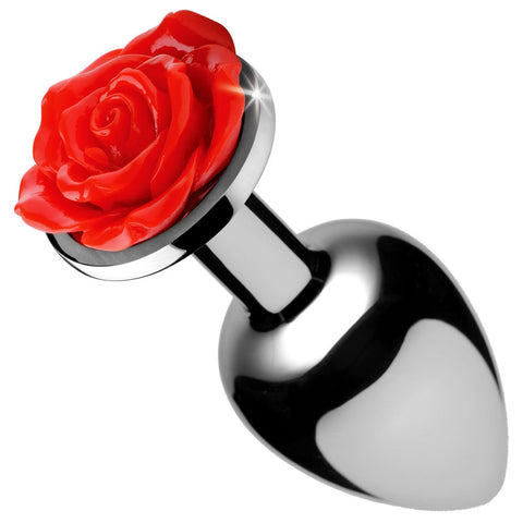 Red Rose Small Anal Plug with Smooth Metal Finish for Adults