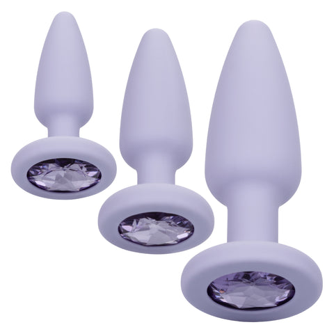 First Time Crystal Booty Kit Purple 3 Graduated Silicone Anal Plugs with Crystal Base