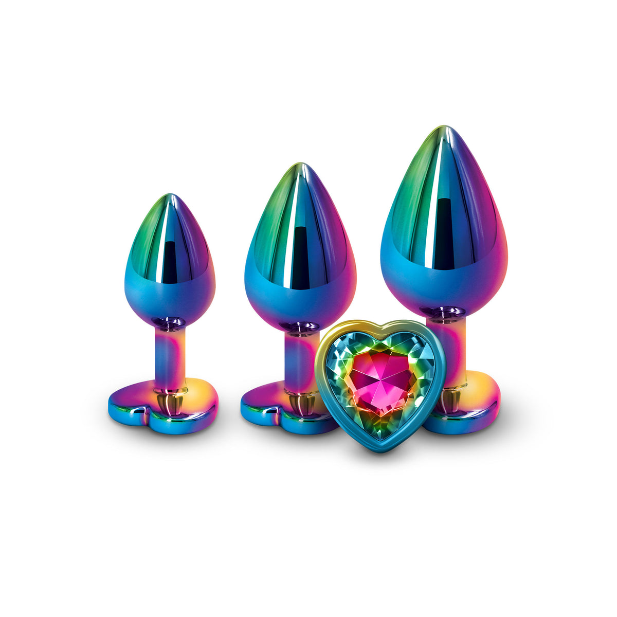 Rear Assets Trainer Kit (Multicolor) - Metal Butt Plug Set with Heart Jewel (Small 2.76" to Large 3.66" insertable) Multi > Anal Range > Jewel Butt Plugs