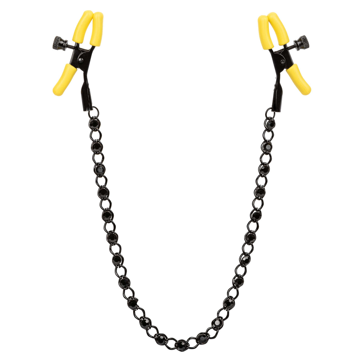 Boundless Nipple Teasers Adjustable Black Chain with Yellow Silicone Coated Clamps and Crystal Adornments > Sex Toys > Nipple Clamps