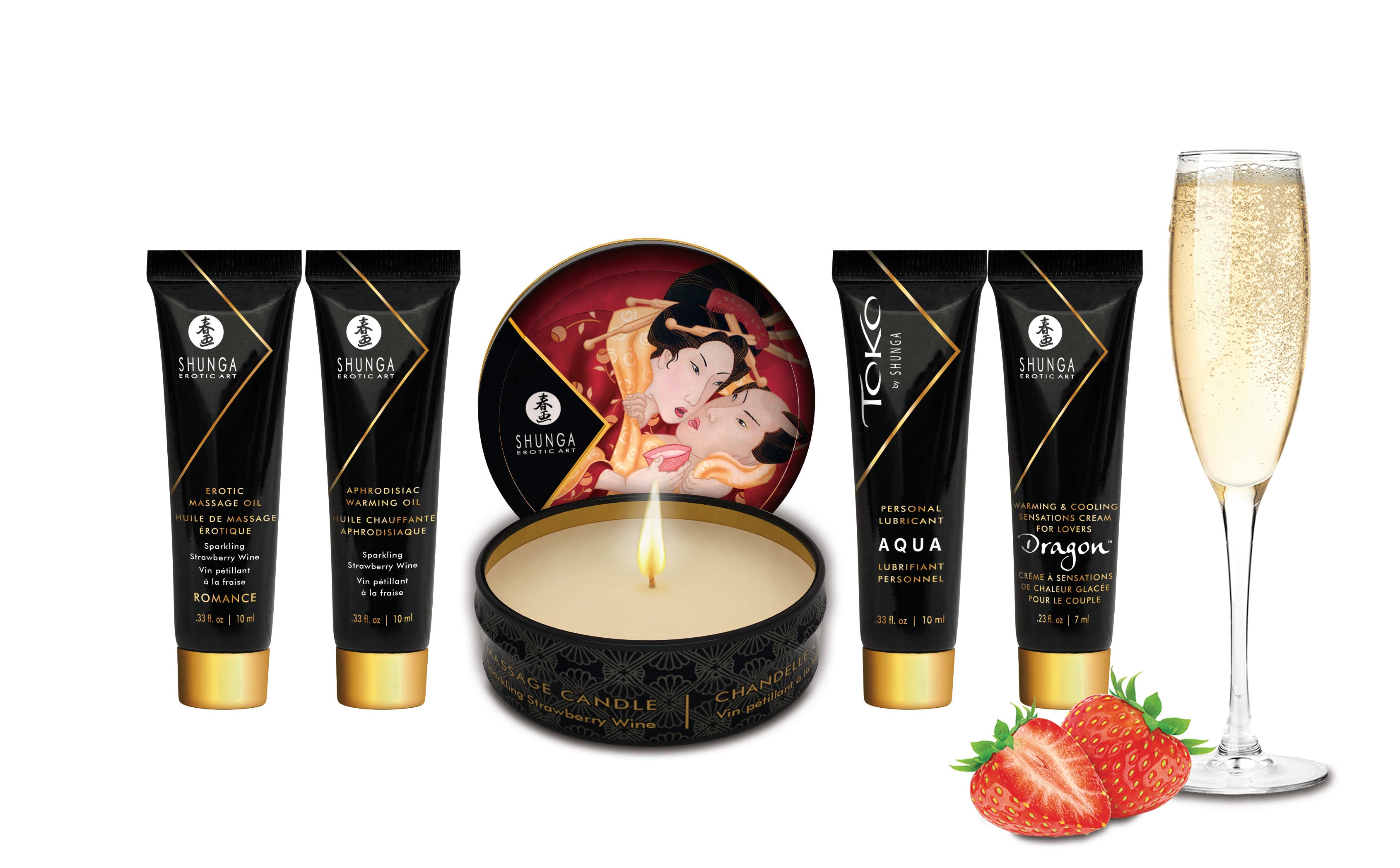 Geisha's Secrets Intimacy Gift Set with Sparkling Strawberry Wine Massage Oil
