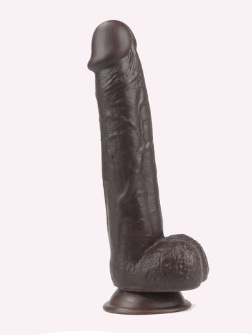 Get Lucky 9 Inch Bendable Real Skin Dildo in Dark Brown Dongs Realistic