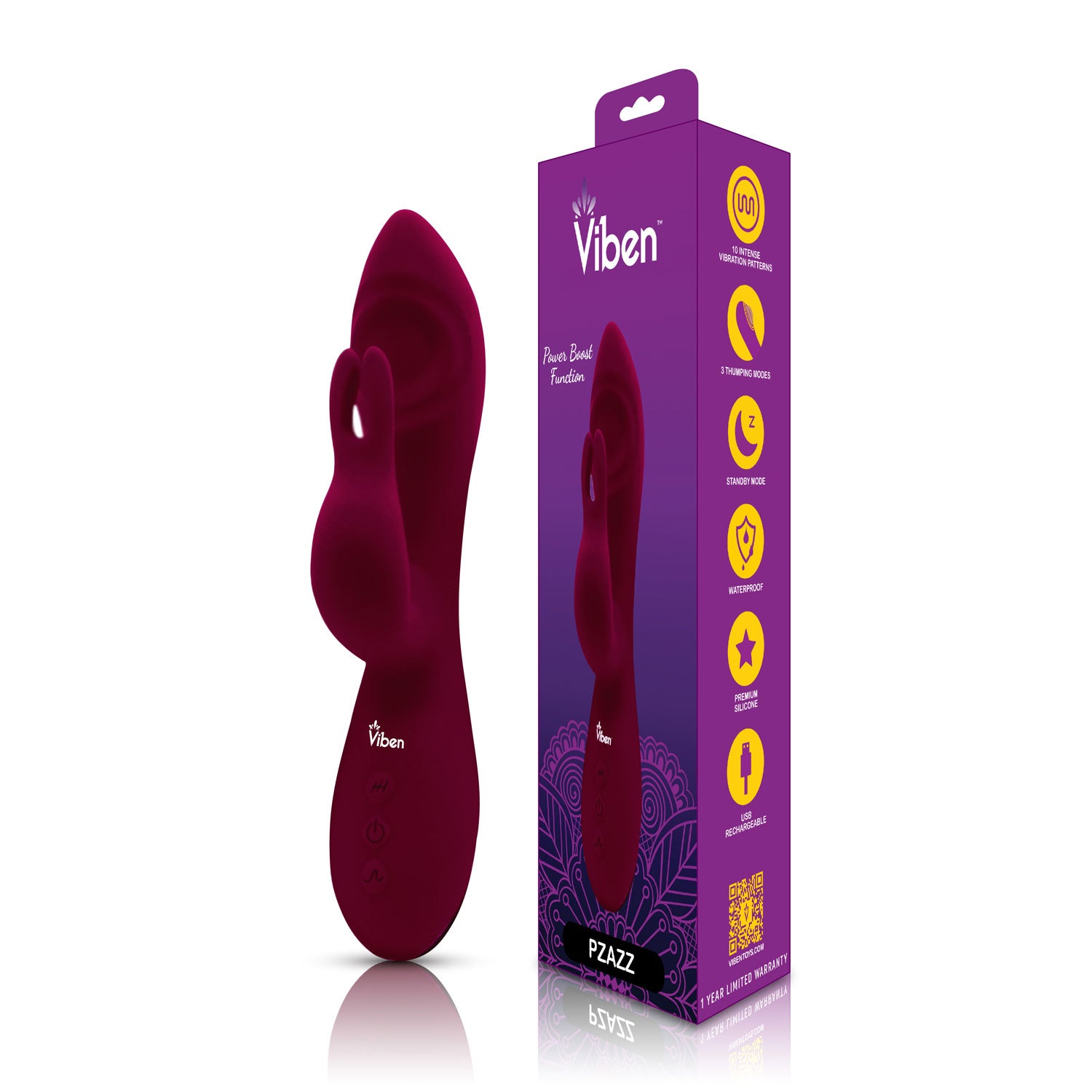 Viben Pzazz Rechargeable Thumping Rabbit Ruby VIBRATORS-RABBIT