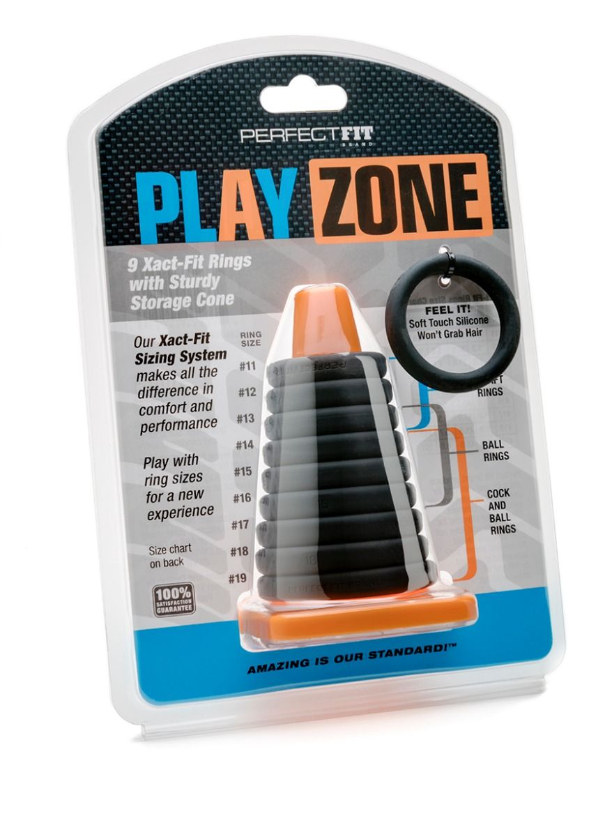 Perfect Fit Play Zone Kit Black Cock Ring Set for Comfortable Fit Black COCK RING Set