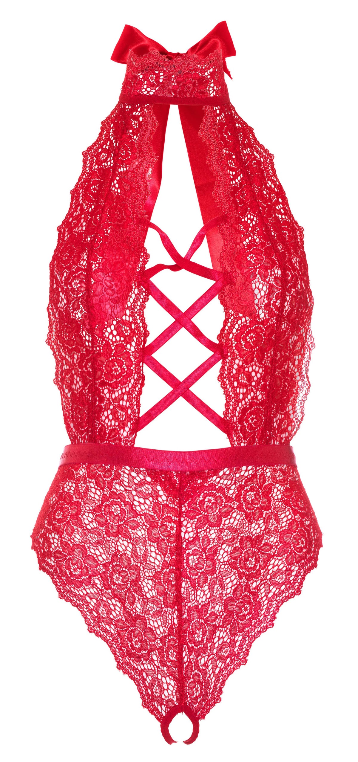 Leg Avenue Floral Lace Crotchless Teddy (Red) – Lingerie > Clothes > Plus Size Lingerie