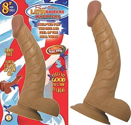 Latin American 8 Inch Realistic Dong with Balls and Suction Base Brown Dongs Realistic