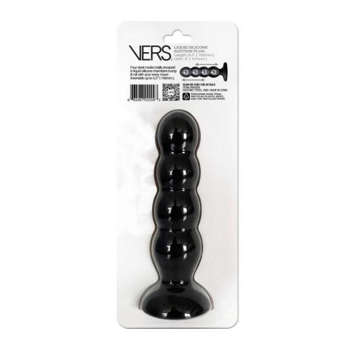 VERS Liquid Silicone Suction Plug 16.5 cm Length 10 cm Girth Black > Anal Range > Prostate Massagers