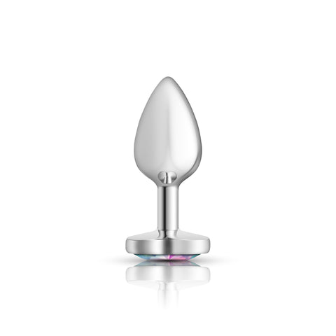 Cheeky Charms Silver Metal Butt Plug with Heart Clear Jewel Small > Anal Range > Jewel Butt Plugs
