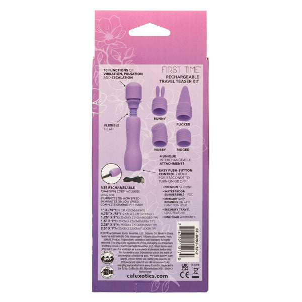First Time Rechargeable Travel Teaser Kit With Four Attachments Purple STIMULATORS