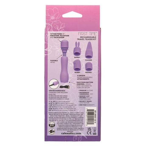 First Time Rechargeable Travel Teaser Kit With Four Attachments Purple STIMULATORS