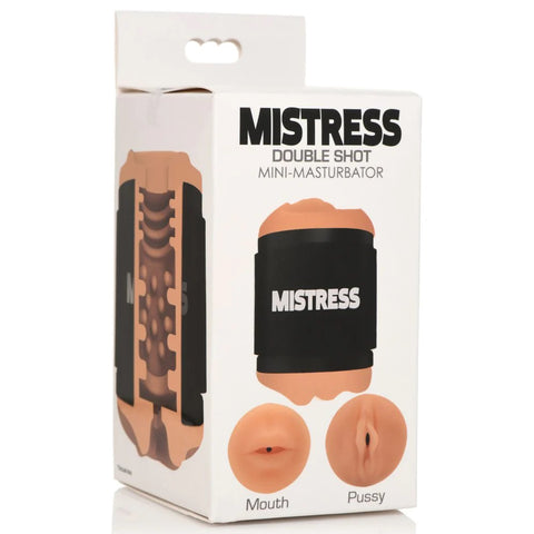 Mistress Double Shot Mini Masturbators Mouth and Pussy Medium Tone Tan Strokers - Manual